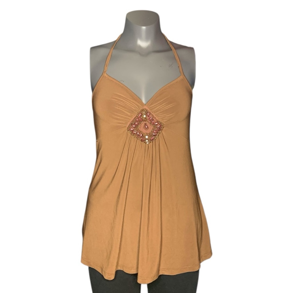 Vixen Brown Beaded Halter Top